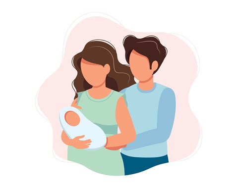 Happy parents - cute cartoon concept illustration of a couple holding ...