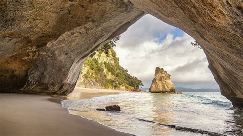 Hd Wallpaper Ocean New Zealand Cathedral Cove Beach Water Rock