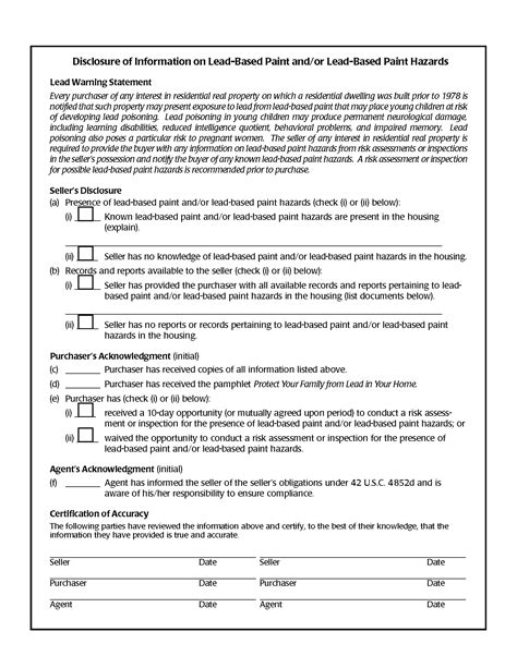 Free Lead Based Paint Disclosure Forms Pdf