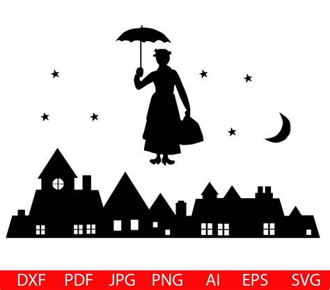 Mary Poppins SVG, Mary Poppins silhouette, Mary Poppins 