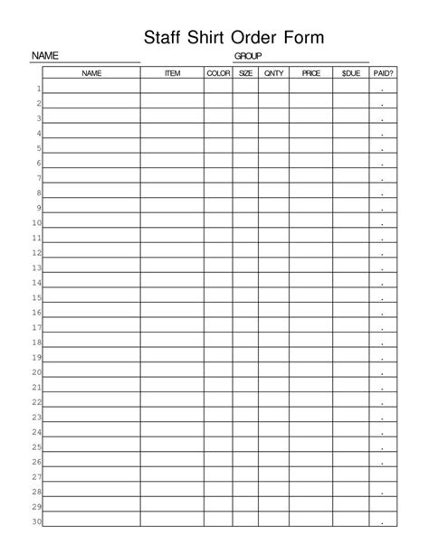 Template Free Printable Blank T Shirt Order Form Template Layouts Are