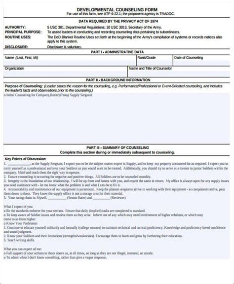 Us Army Counseling Form Pdf Fillable Printable Forms Free Online