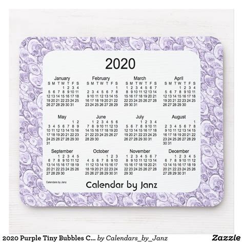 2020 Purple Tiny Bubbles Calendar By Janz Mouse Pad Custom Calendar