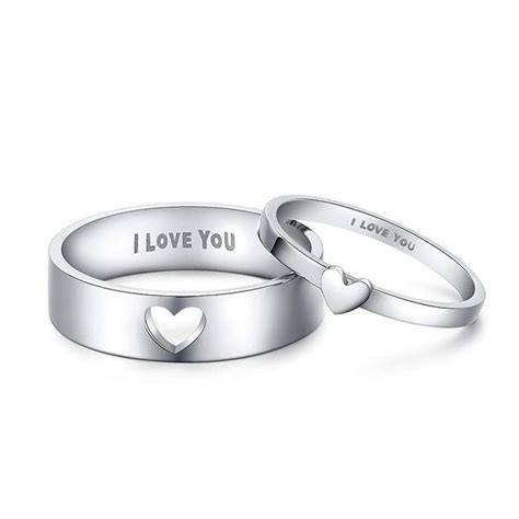 Christmas Day Gift Heart Matching Rings Couple Ring Set His And Her