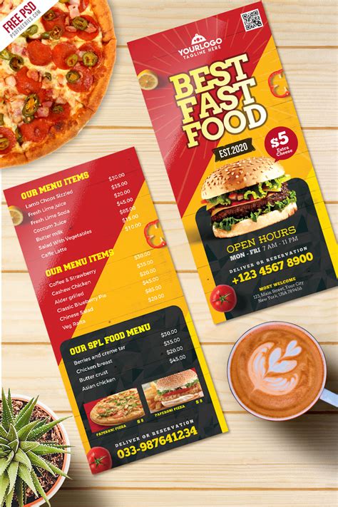 A lot of the menu templates we will see here are going to be related to fastfood, and generally, different types of restaurants that deal with selling food outside of restaurant facilities. Fast Food Menu Card Free PSD - UXFree.COM