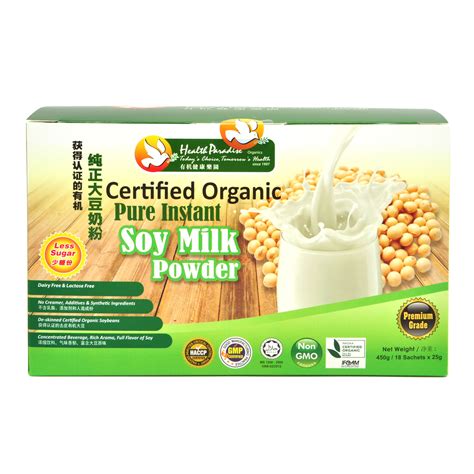 Health Paradise Organic Soya Milk Powder Less Sugar 450g 18 Sachets Gluten Free