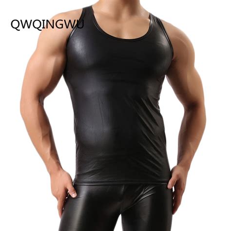 Sexy Men S T Shirt Black Faux Leather Short Sleeve Pu Undershirt Tank