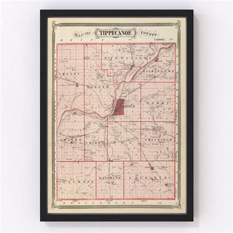 Vintage Map Of Tippecanoe County Indiana 1876 By Teds Vintage Art