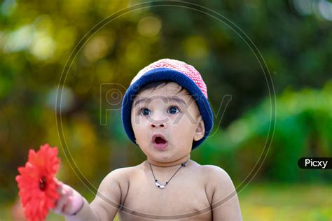 Image Of Indian Cute Baby Boy Closeup Shot With Cute Expression