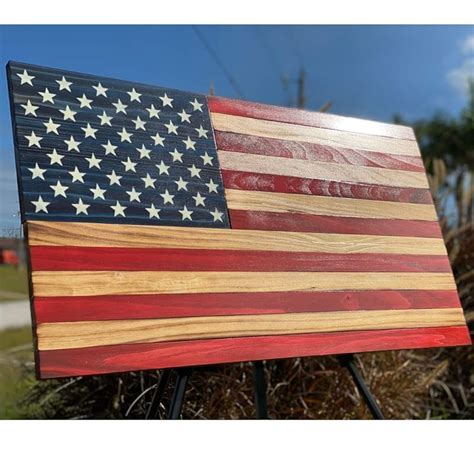 Handmade Wood American Flag Full Color Rustic Large X