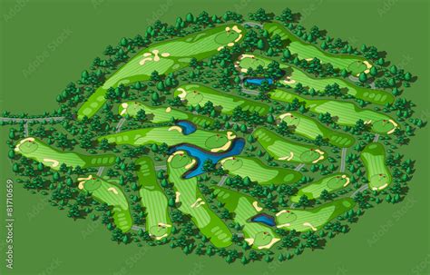 Golf Course Layout Top View Of Vector Map Color Illustration Stock