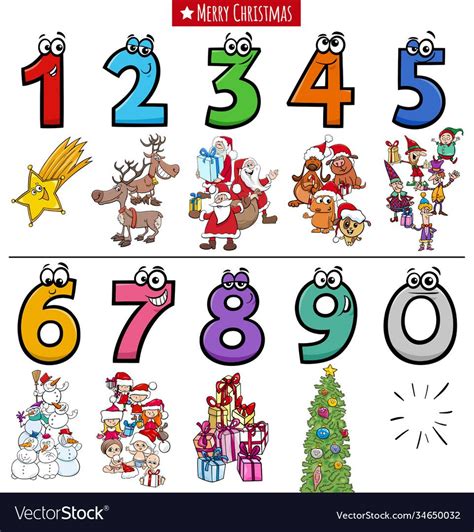 Educational Cartoon Numbers Set With Christmas Vector Image On