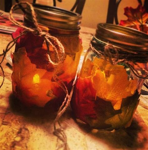 Fall Leaf Mason Jar Craft Just Hot Glue Fake Leaves Around The Outside