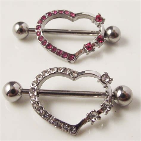 2piece 316l Surgical Steel Sexy Crystal Heart Mamilo Rings Nipple Ring Barbell Body Piercing