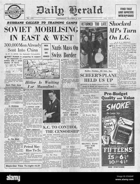 1939 Daily Herald Front Page Reporting Mobilisation Of Soviet Forces In