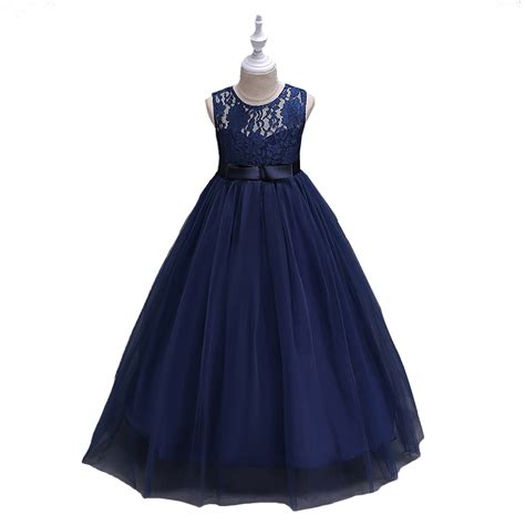 Cute O Neck Flower Girls Dresses Navy Blue Tulle With Bow A Line Kids