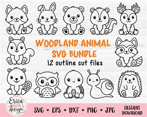 Woodland Animals Outline Svg Cut File Cricut Silhouette Forest Etsy India