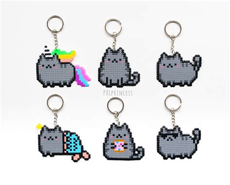 Pusheen The Cat Keychain Pixel Art Pusheen Perler Hama Beads Etsy Hama Beads Kawaii Hama