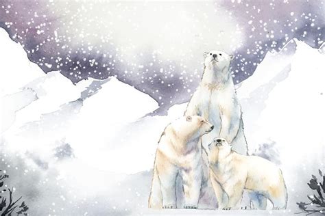 Polar Bears In The Snow Watercolor Vector Download Free