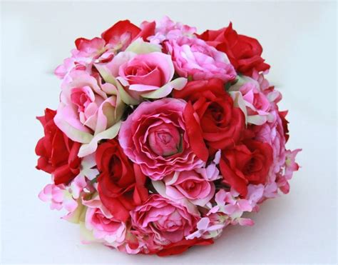 Bridal Bouquet Wedding Fabric Bouquet Pink Red And Roses Pink
