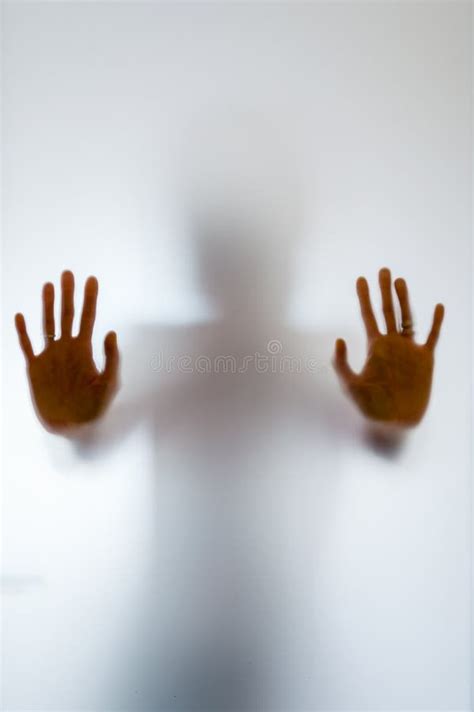Shadowy Human Figure Behind A Frosted Glass Stock Image Image Of