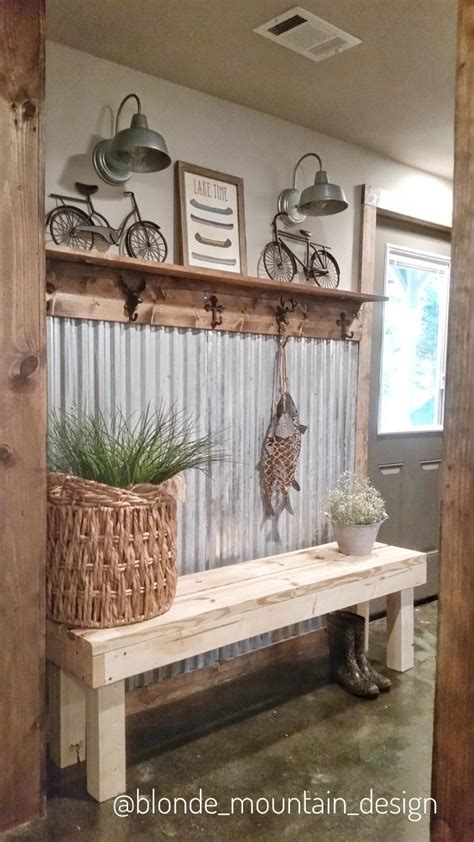 Corrugated Metal Wall Basement Entry Rustic Mudroom Stained Concrete