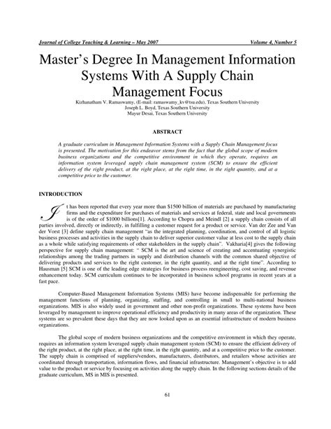 Pdf Masters Degree In Management Information Systems With A Supply