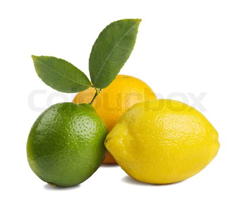 Billede Af En Frisk Hel Lime Citron Og Appelsin Isoleret På Hvidt