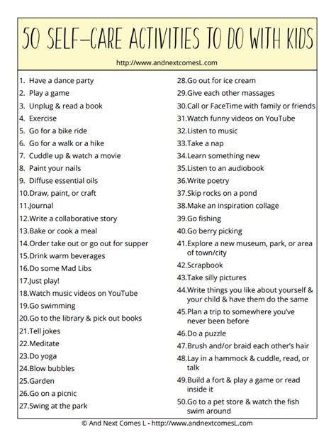 50 Self Care Activities You Can Do Together With Kids And Next Comes L