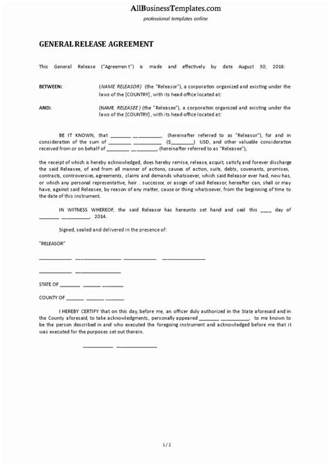 general release form template inspirational  general release