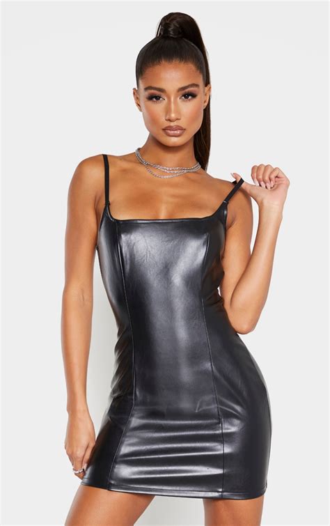 Black Matte Pu Bodycon Dress Dresses Prettylittlething Usa