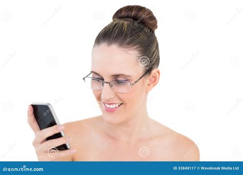 woman wearing glasses looking at her phone stock image image of looking perfect 33840117