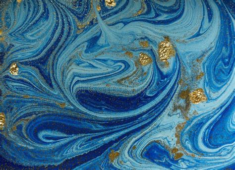 Marbled Blue And Golden Abstract Background Liquid Marble Pattern
