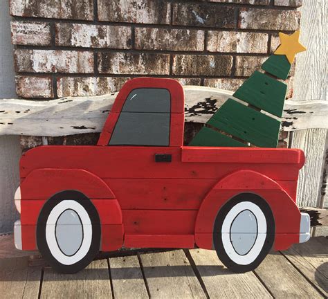 Large Red Truck Christmas Sign Wooden Red Truck Christmas Etsy