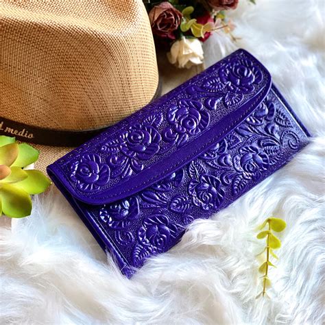 Purple Embossed Leather Wallets For Women Leather Woman Wallet Wallet