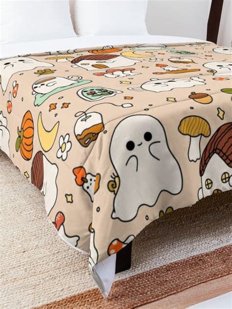 Cottagecore Halloween Pumpkin Spooky Ghost Comforter By Annisa Yuwanda