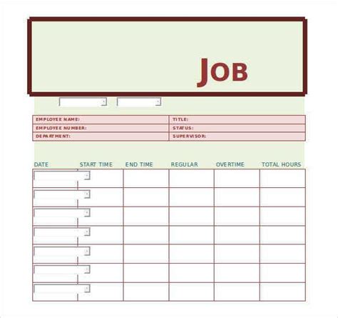Daily Job Sheet Template Free Sheet Templates