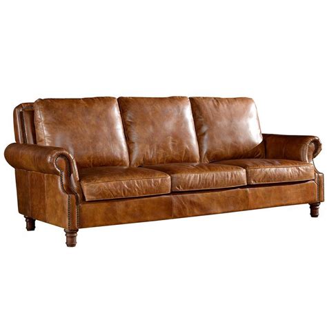 English Rolled Arm Sofa Light Brown Leather — Crafters And Weavers