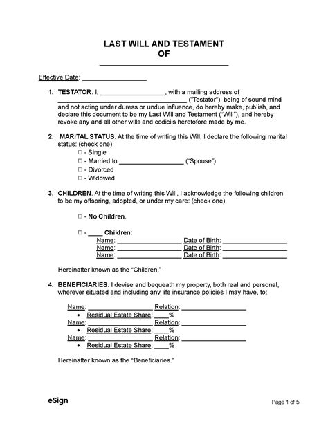 Free Last Will And Testament Templates 2 Pdf Word