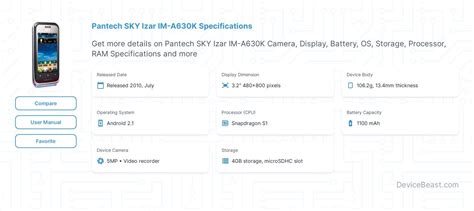 Pantech Sky Izar Im A630k Specifications