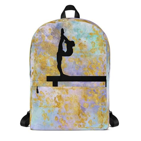 Gymnastics Backpack With Watercolor And Gold Background Style 4 Gold