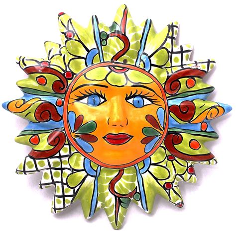 Shop 24/7 discounted bathroom wall, backsplash talavera tiles and kitchen murals by size, color and pattern. MEXICAN WALL HANGING TALAVERA POTTERY SUN FACE 10" TS017 ...