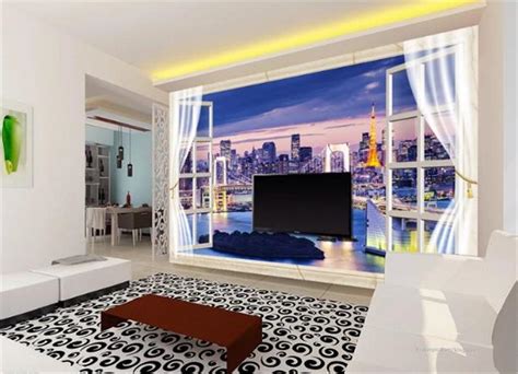 3d Wallpaper Window 3d City Beautiful Night View Living Room Tv