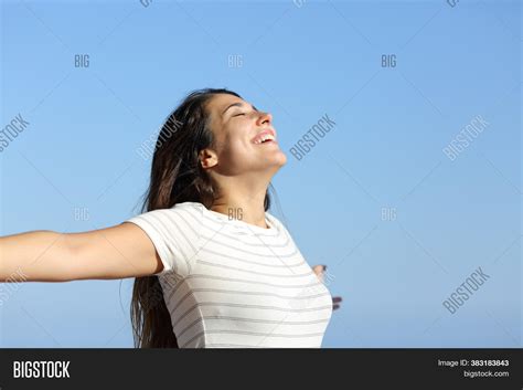 Happy Woman Breathing Image And Photo Free Trial Bigstock