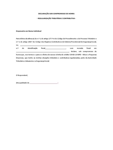 Declaração Sob Compromisso De Honra Pdf Insolvência Contabilidade