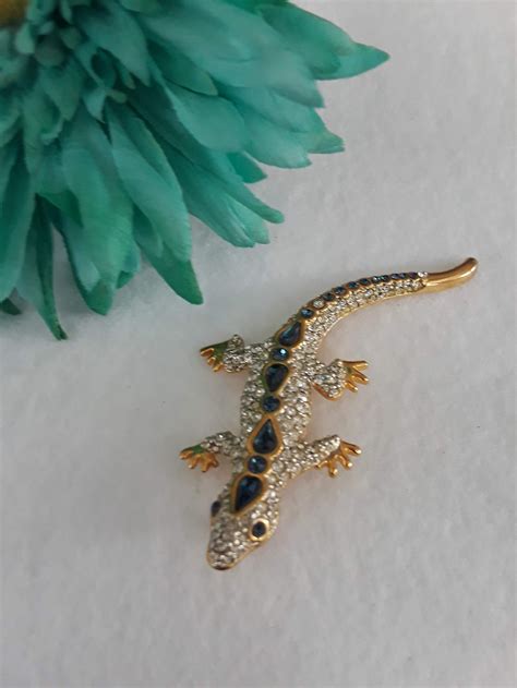 Vintage Rhinestone Lizard Brooch Etsy