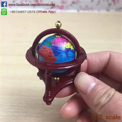 Miniature Globe Model Dollhouse Furniture World Map White Mahogany
