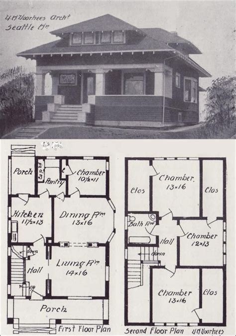 Early 1900s Free Old House Blueprint Plan Craftsman Bungalow House