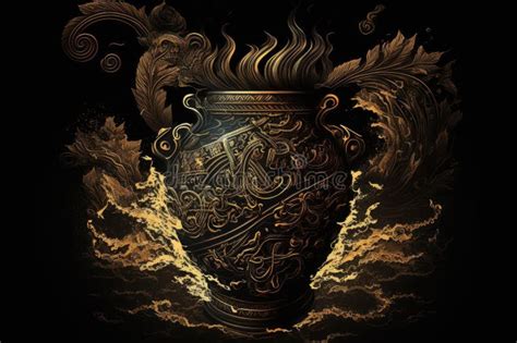 Chaos Greek Mythology God Black Gold Vase By Generative Ai Stock