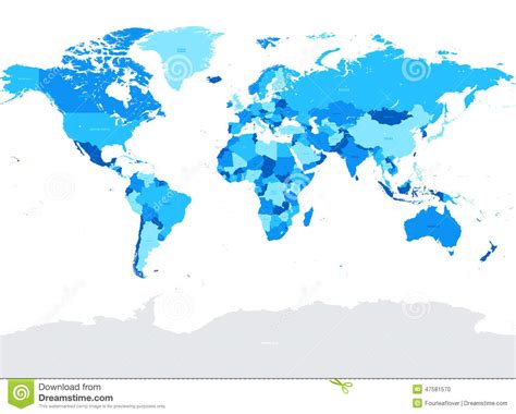 Hi Detail Blue Vector Political World Map Illustration Stock Vector